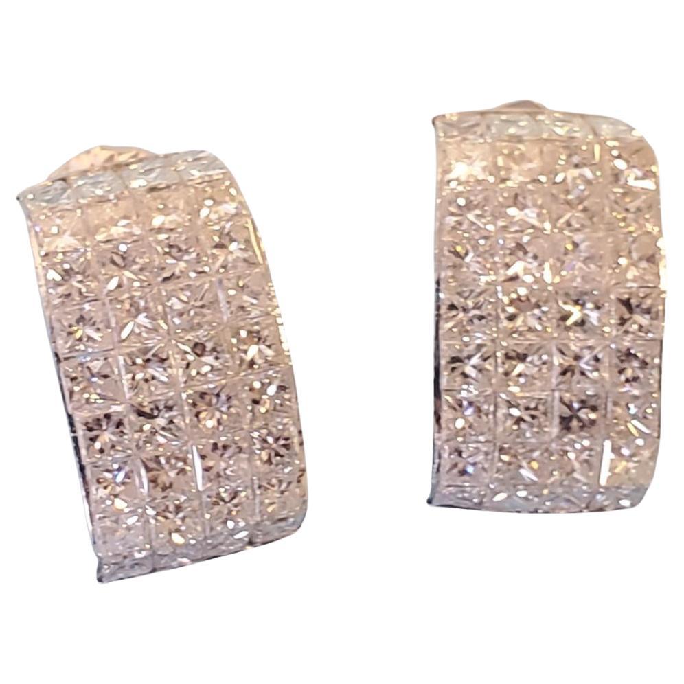 Estate Fine Diamond Earrings 14k White Gold 6.5tcw VS-SI Invisible Set Diamonds