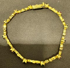 Estate Fine Emerald Ruby  & Sapphire & Dia  Bracelet in 18 Kt Yellow Gold , 7.5"