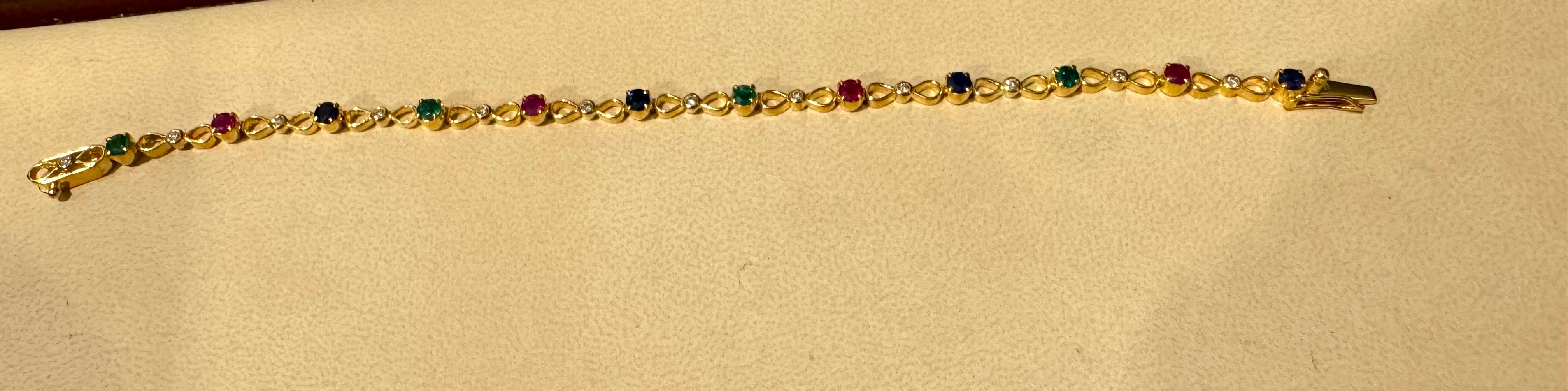Women's Estate Fine Emerald Ruby  & Sapphire & Dia  Bracelet in 18 Kt Yellow Gold , 7.5