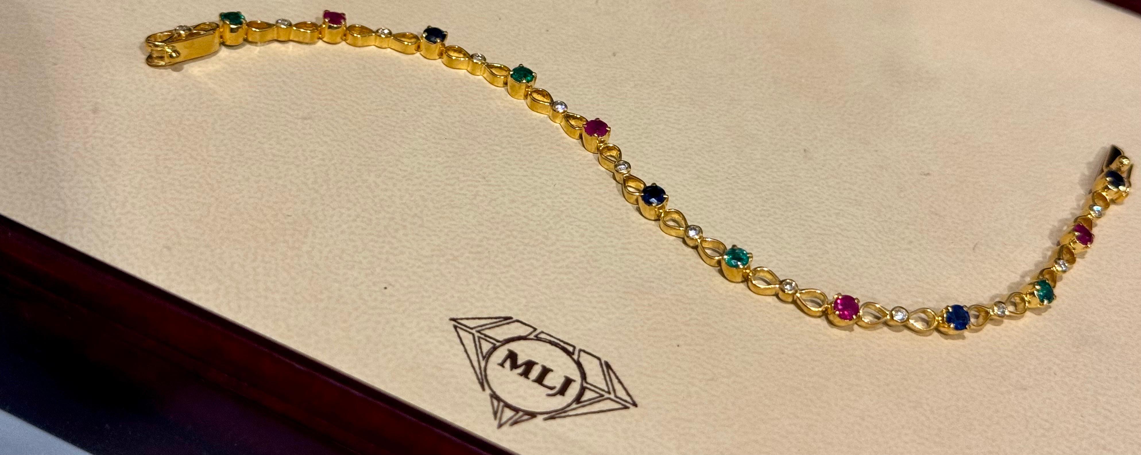 Estate Fine Emerald Ruby  & Saphir & Dia  Armband aus 18 Karat Gelbgold, 7,5