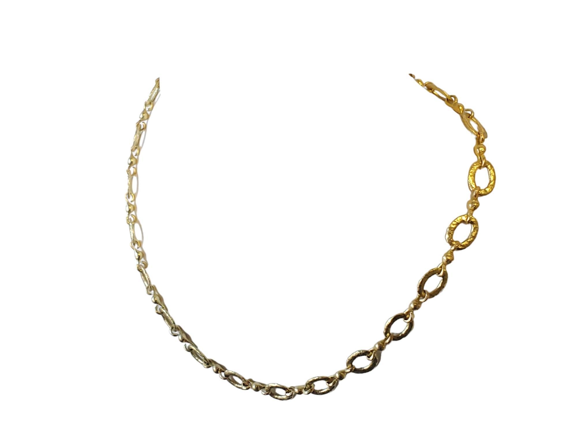 Estate Fine Gold Chain 18k Hammered Gold Link Necklace Toggle Clasp In Good Condition For Sale In Overland Park, KS