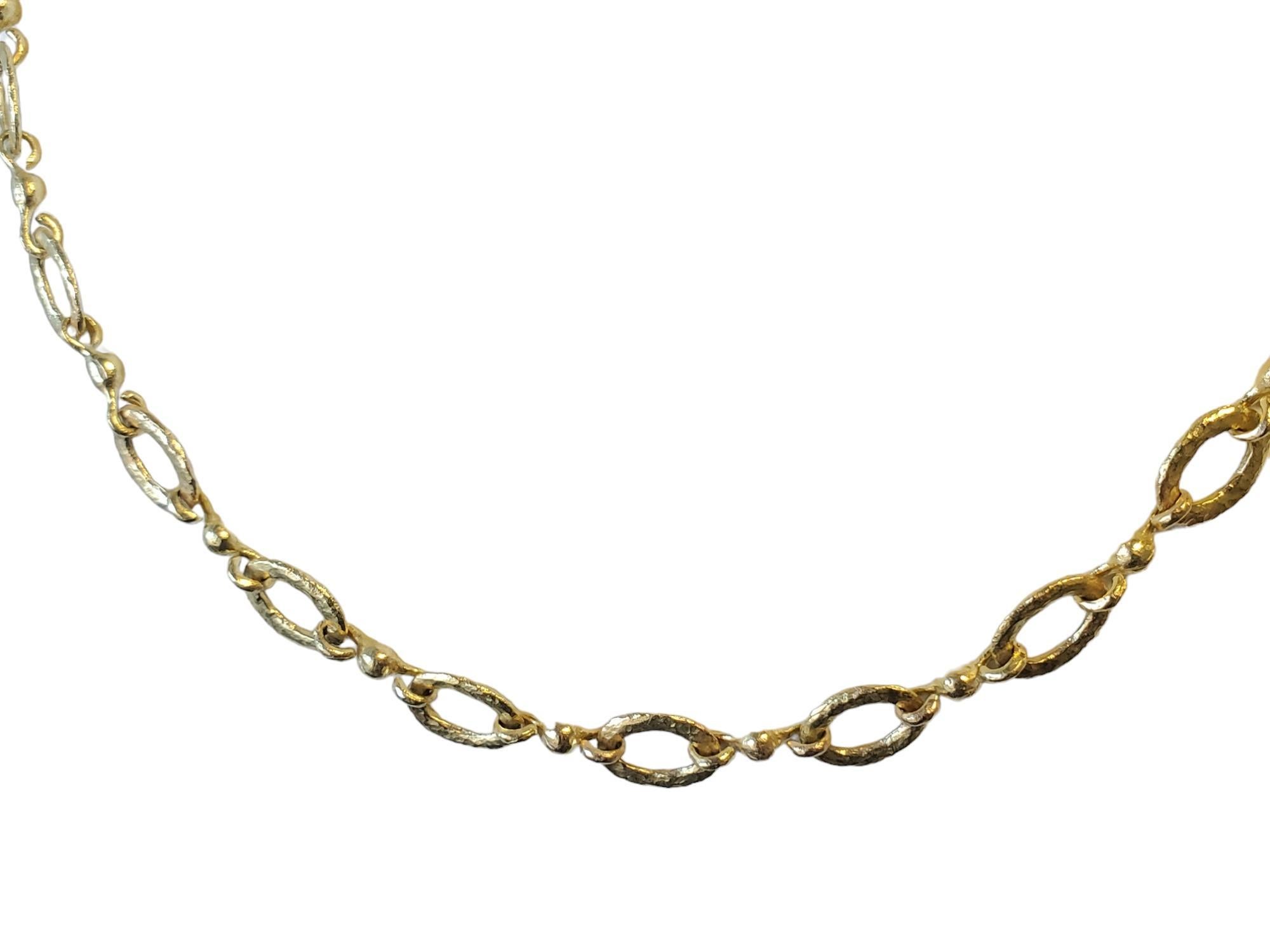 Estate Fine Gold Chain 18k Hammered Gold Link Necklace Toggle Clasp For Sale 1