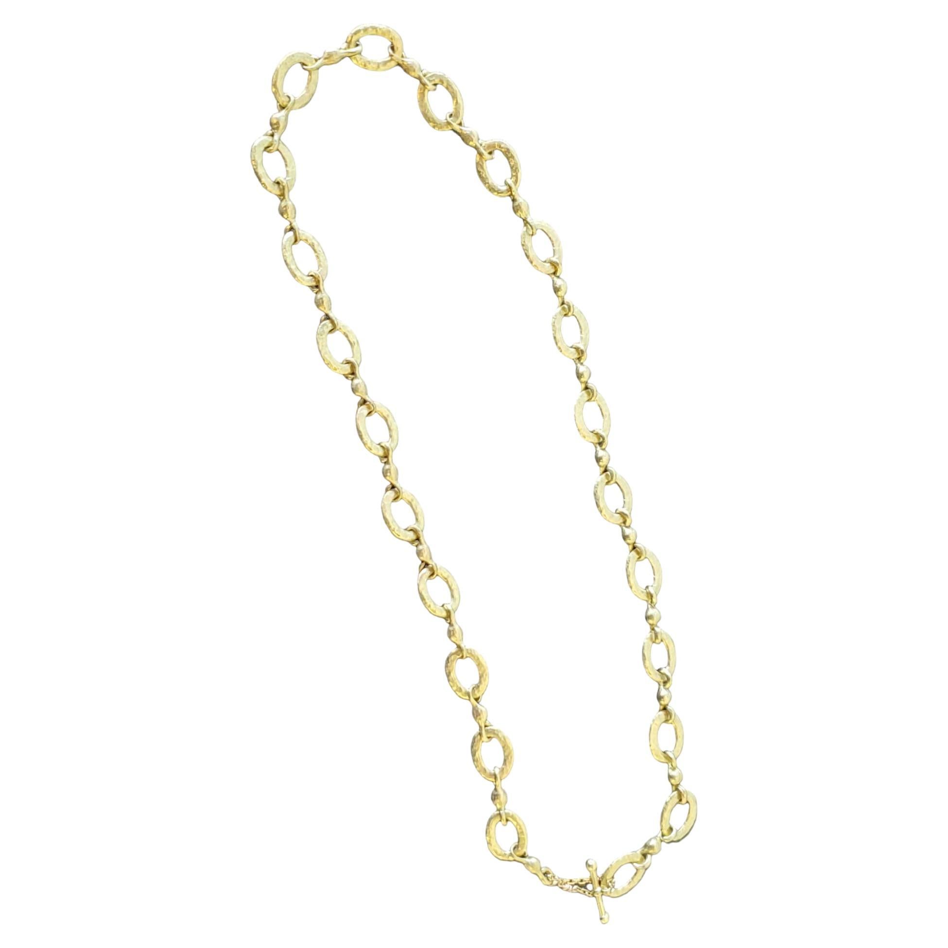 Estate Fine Gold Chain 18k Hammered Gold Link Necklace Toggle Clasp For Sale