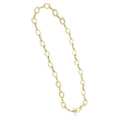 Estate Fine Gold Chain 18k Hammered Gold Link Necklace Toggle Clasp