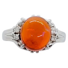 Estate Fire Opal and Diamond Ring in Platinum