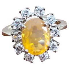 Vintage Estate Fire Opal Oval Stone Diamond Halo Colorless VS Diamonds 18k yellow gold