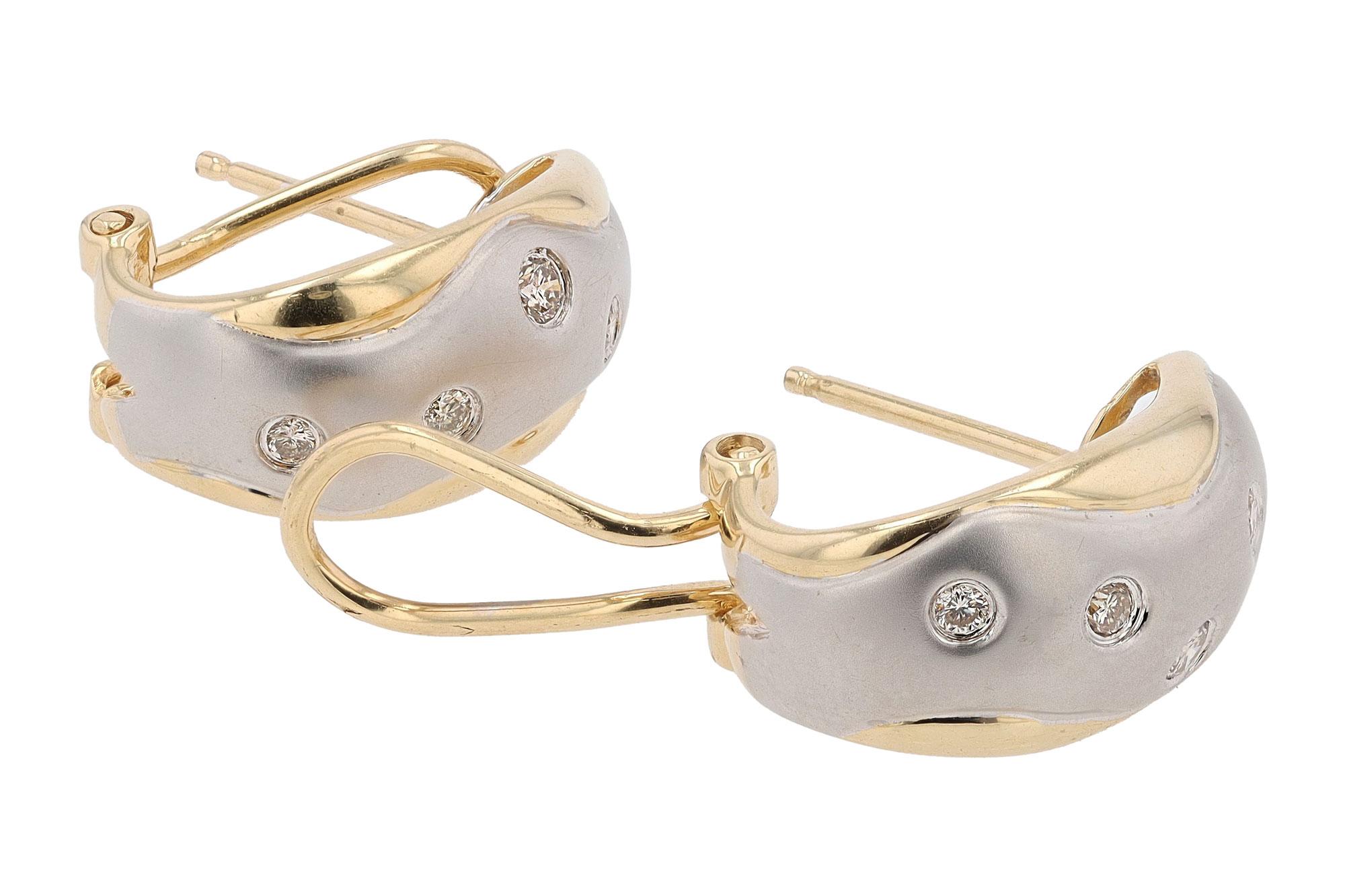 Artisan Estate Flush Set Diamond 2-Tone Huggie Earrings