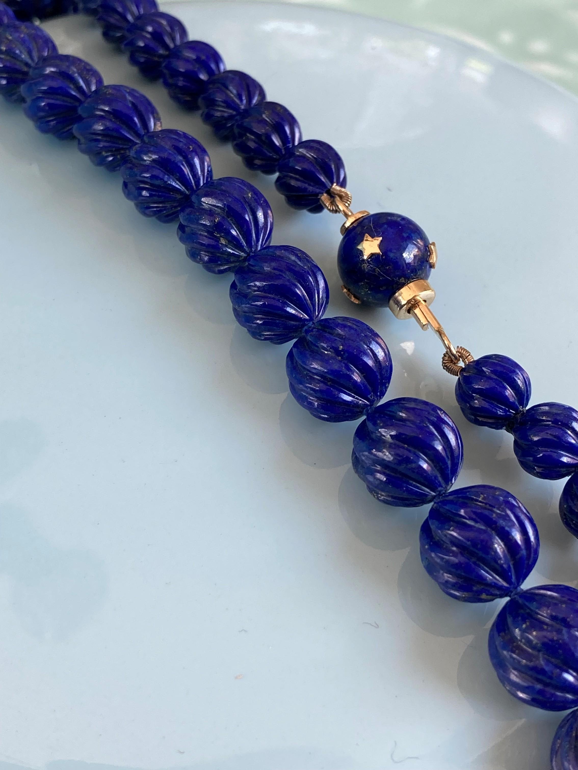 Estate Giant Lapis Lazuli Diamond 18K Gold Necklace For Sale 2