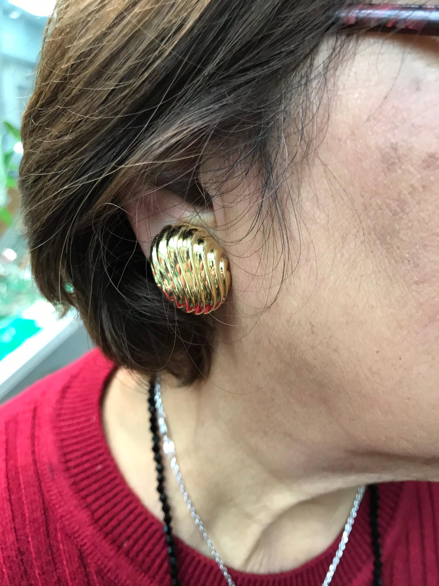 Modern Estate Fluted Yellow Gold Clip Earrings
