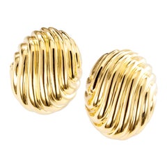 Retro Estate Fluted Yellow Gold Clip Earrings