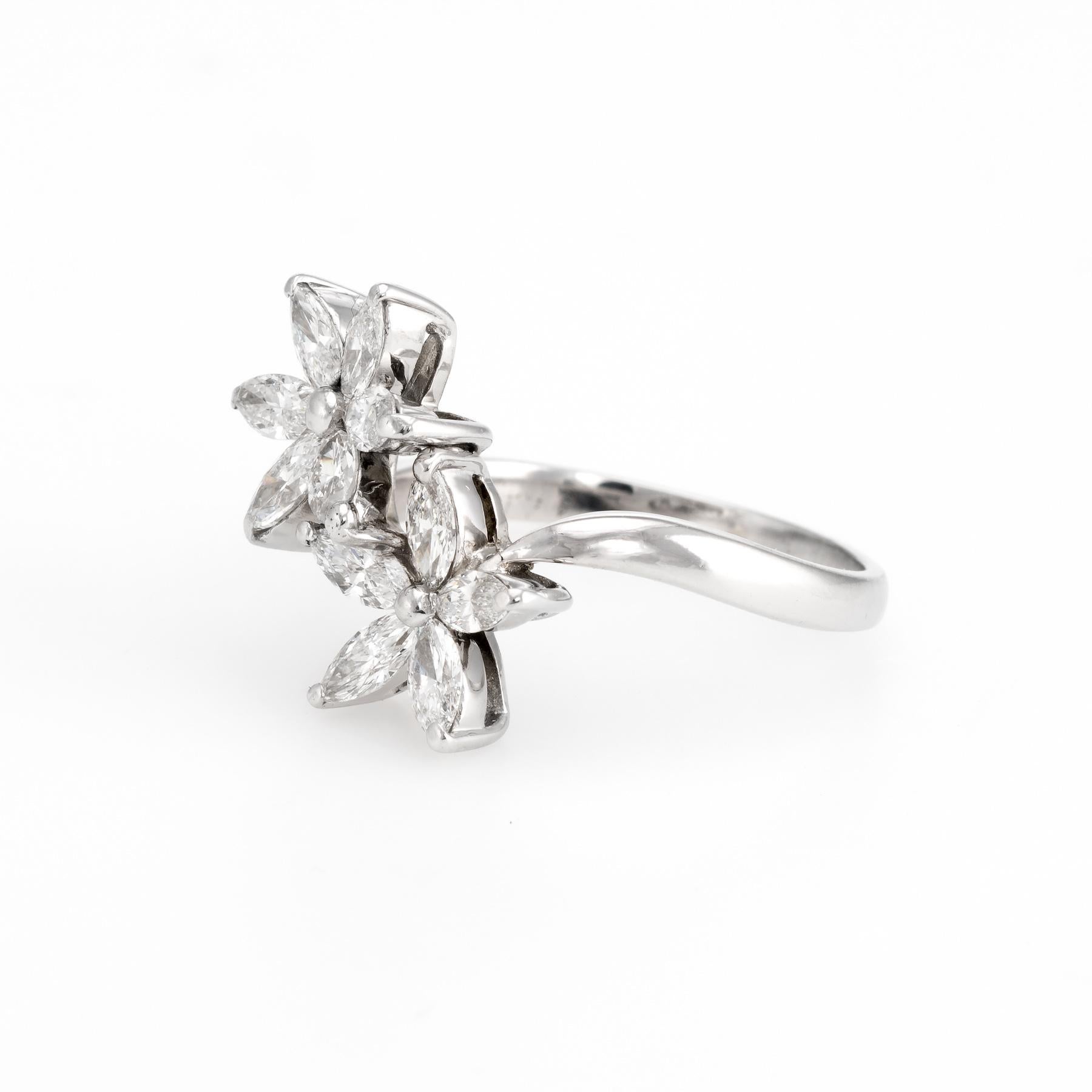 Marquise Cut Estate Fortunoff Moi et Toi 1ct Diamond Ring Flowers 18k White Gold Fine Jewelry