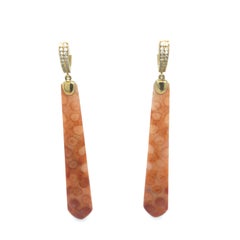 Estate Fossilized Coral 39.91ctw & Diamond 0.40ctw Earrings by Pamela Huizenga