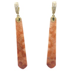 Estate Fossilized Coral 39.91ctw & Diamond 0.40ctw Earrings by Pamela Huizenga