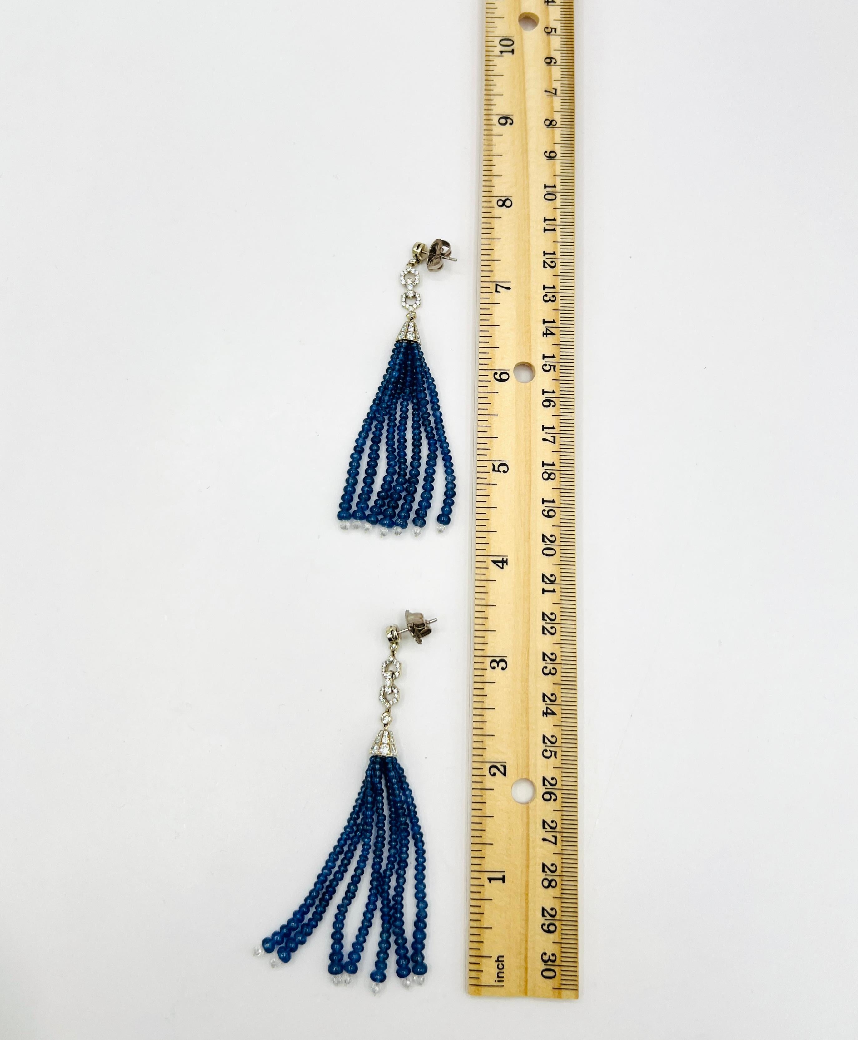 Estate Fred Leighton Blue Sapphire Beads and White Diamond Dangle Earrings For Sale 3