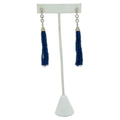 Estate Fred Leighton Blue Sapphire Beads and White Diamond Dangle Earrings