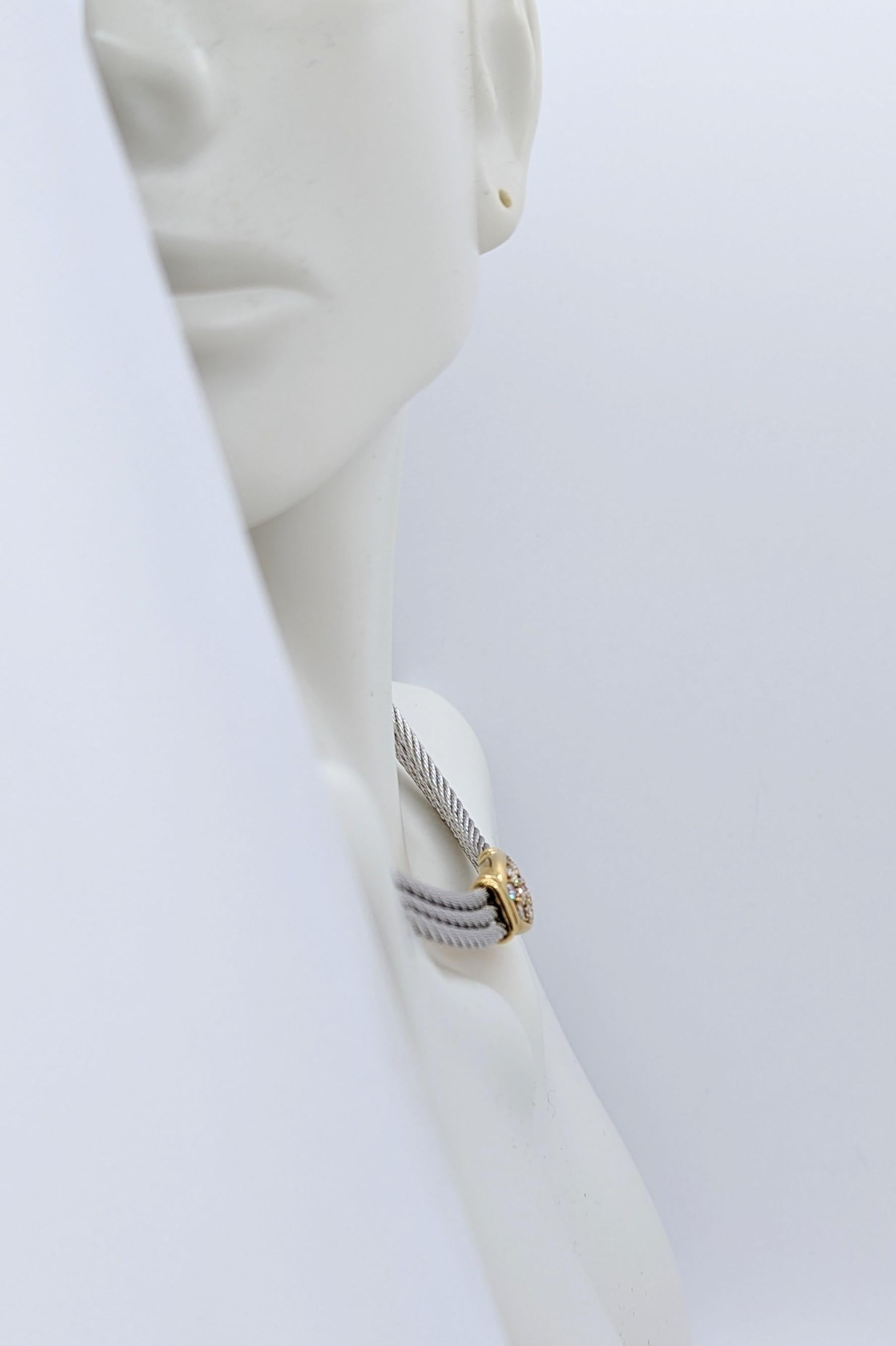 Round Cut Estate Fred of Paris White Diamond Necklace in Stainless Steel & 18K Yellow Gold
