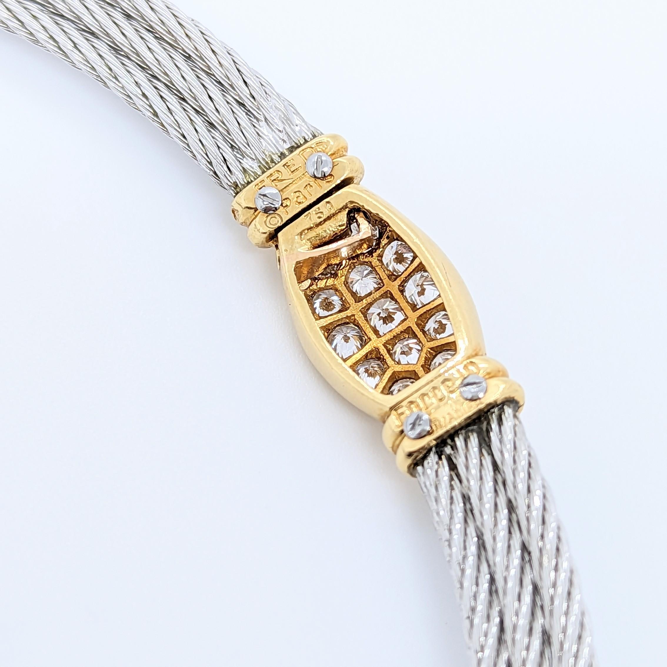Women's or Men's Estate Fred of Paris White Diamond Necklace in Stainless Steel & 18K Yellow Gold