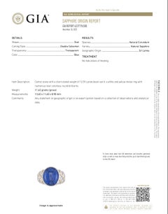 Estate French 18K Cabochon Sapphire Diamond Cocktail Ring GIA No Heat 14.59ctw
