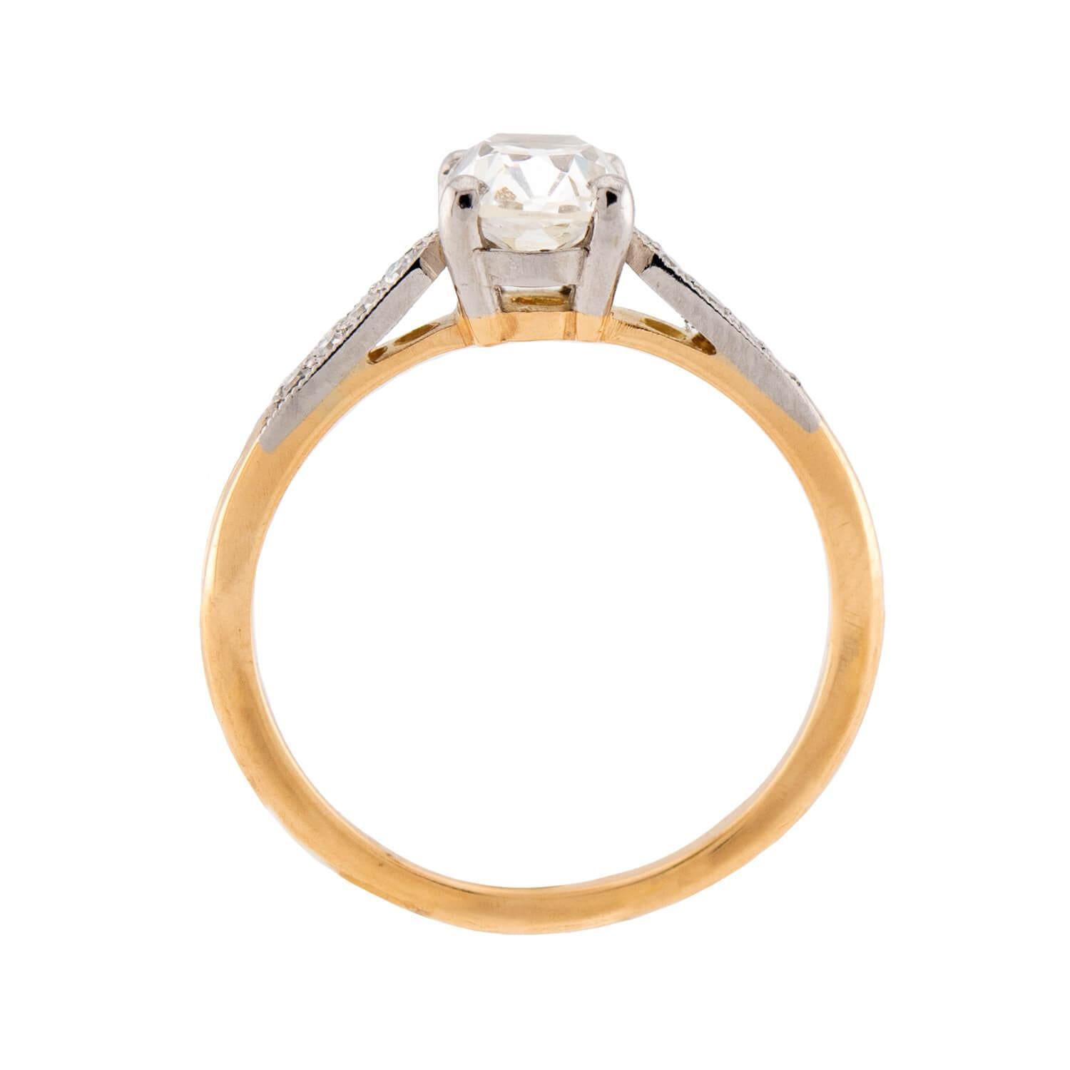 Taglio vecchia miniera Anello di fidanzamento con diamante GIA francese 18k di proprietà 1,18ct in vendita