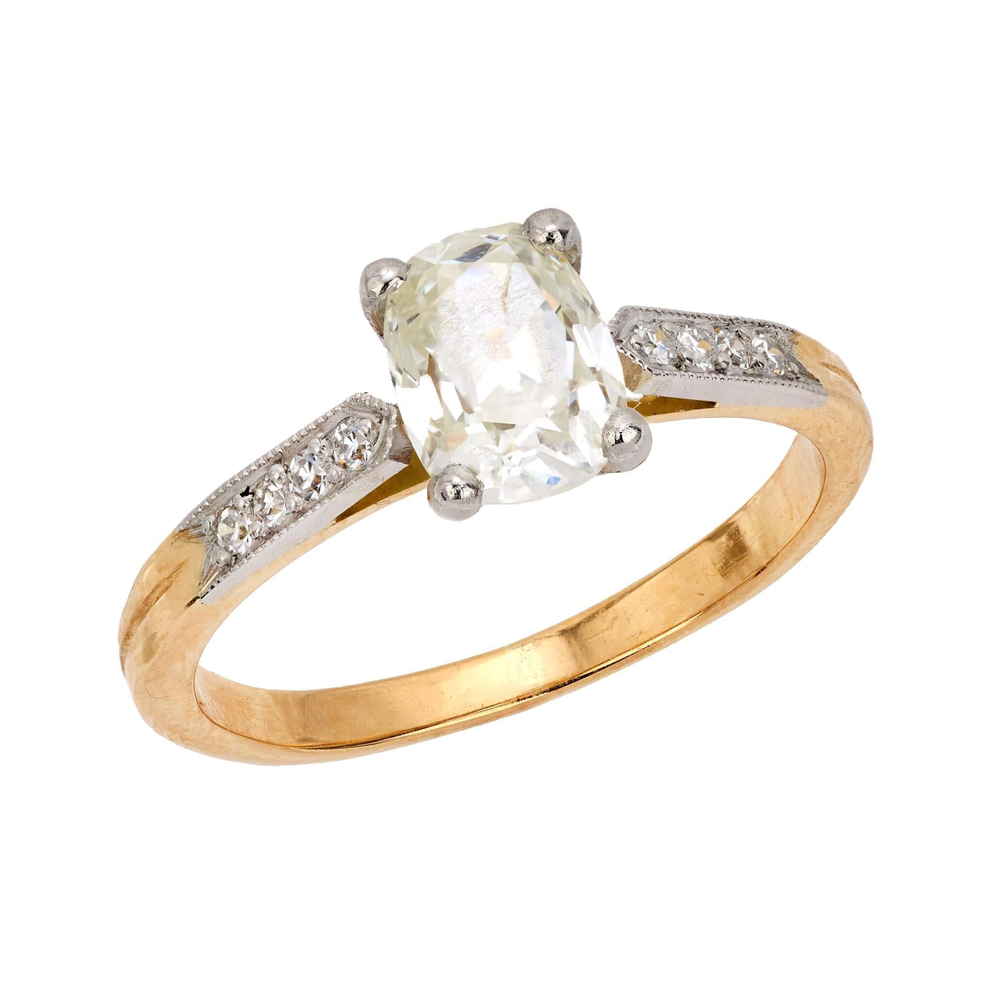 Bague de fiançailles Estate French 18k GIA Diamond 1.18ct