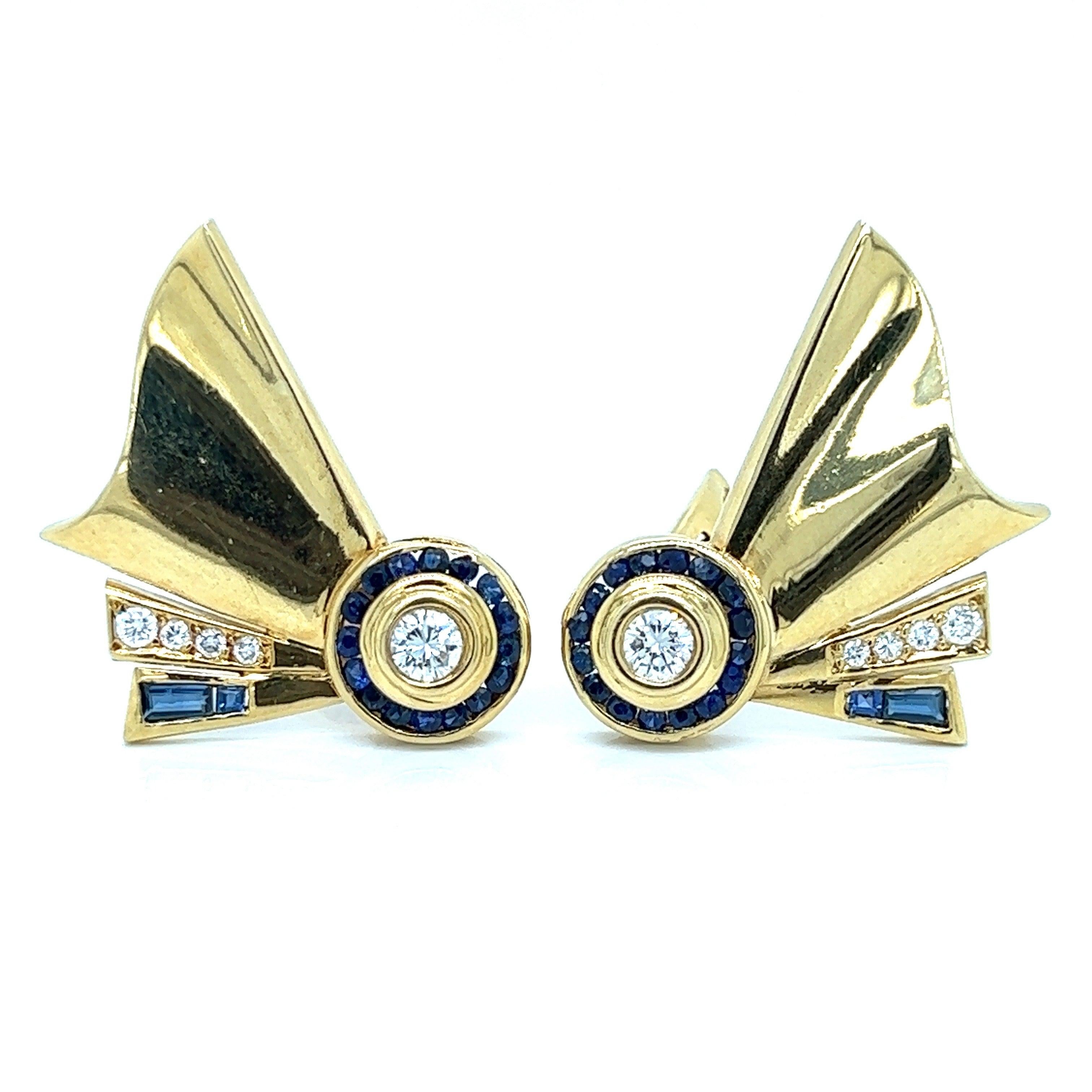 Pendientes franceses de diamante de 0,80 qt y zafiro de 1,00 qt 13386 en Bueno estado para la venta en Derby, NY