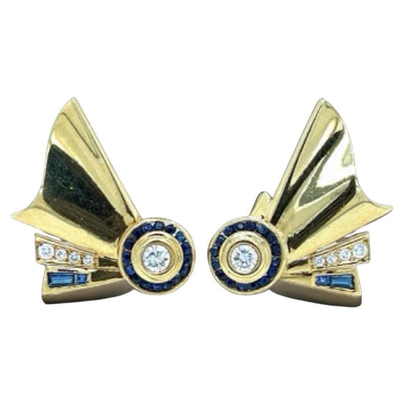 Pendientes franceses de diamante de 0,80 qt y zafiro de 1,00 qt 13386 en venta