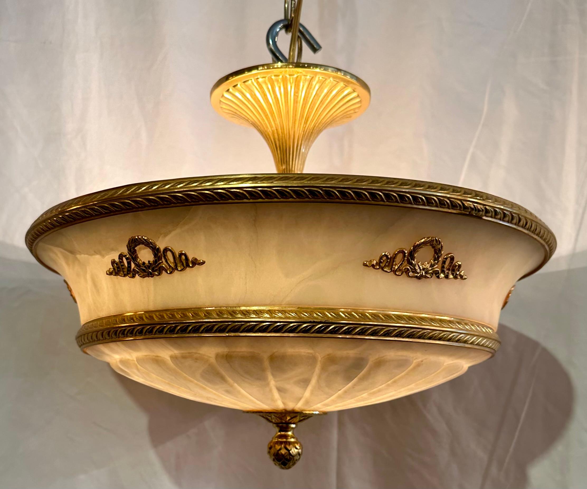 Estate French Alabaster and Gold Bronze Light Fixture, Circa 1950's. In Good Condition For Sale In New Orleans, LA