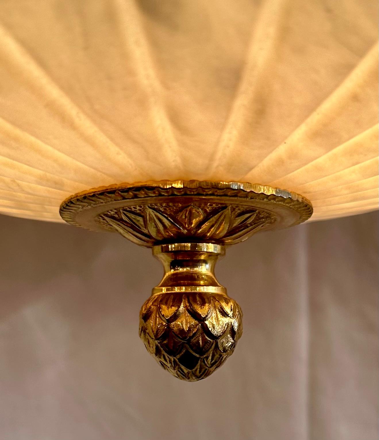 Estate French Alabaster and Gold Bronze Light Fixture, Circa 1950's. For Sale 2