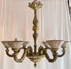 Französischer Art-Déco-Kronleuchter aus Alabaster und Bronze, um 1920-1940