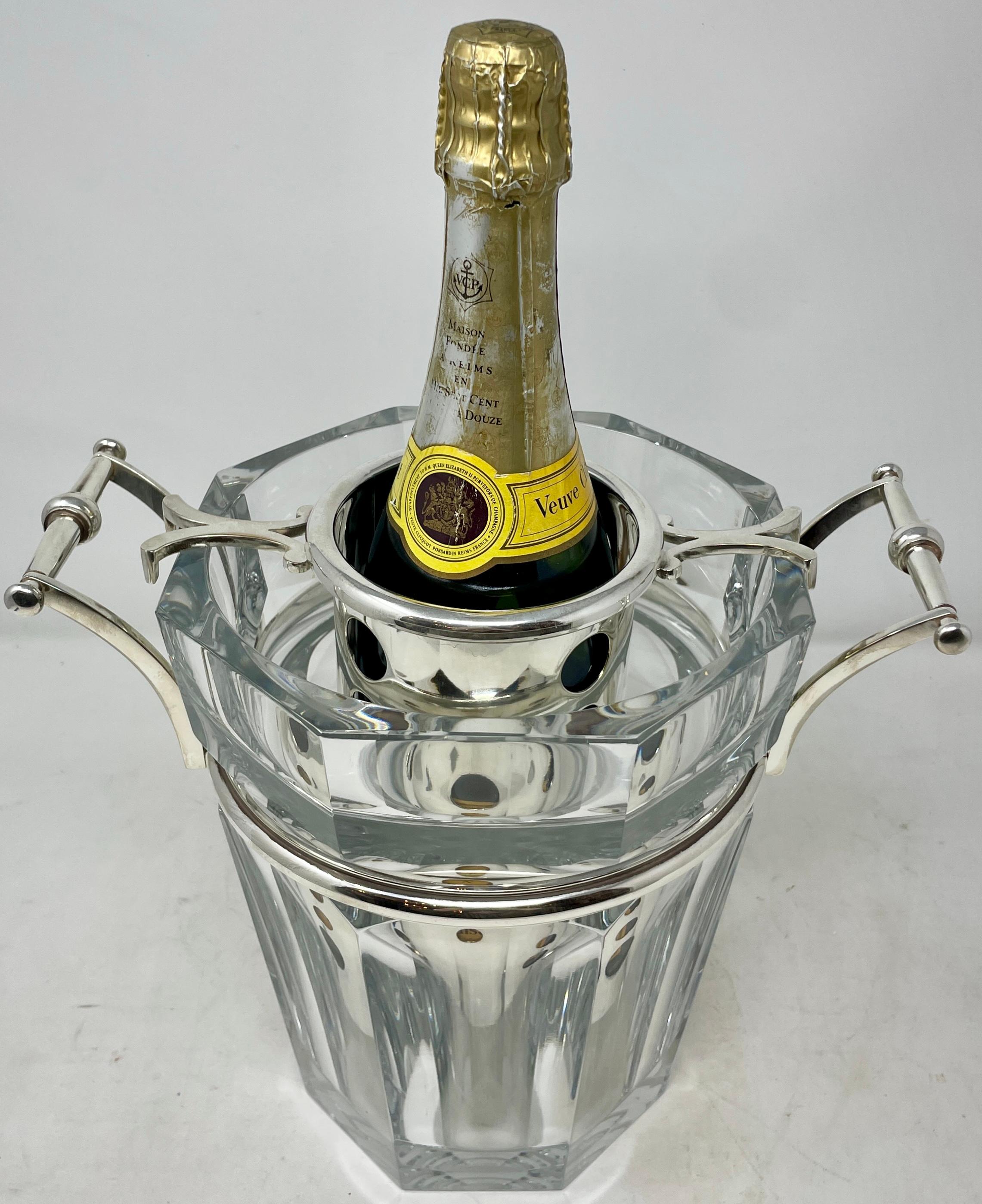 20th Century Estate French Art Deco Baccarat Signed Crystal & Silver Champagne Bucket Ca 1940