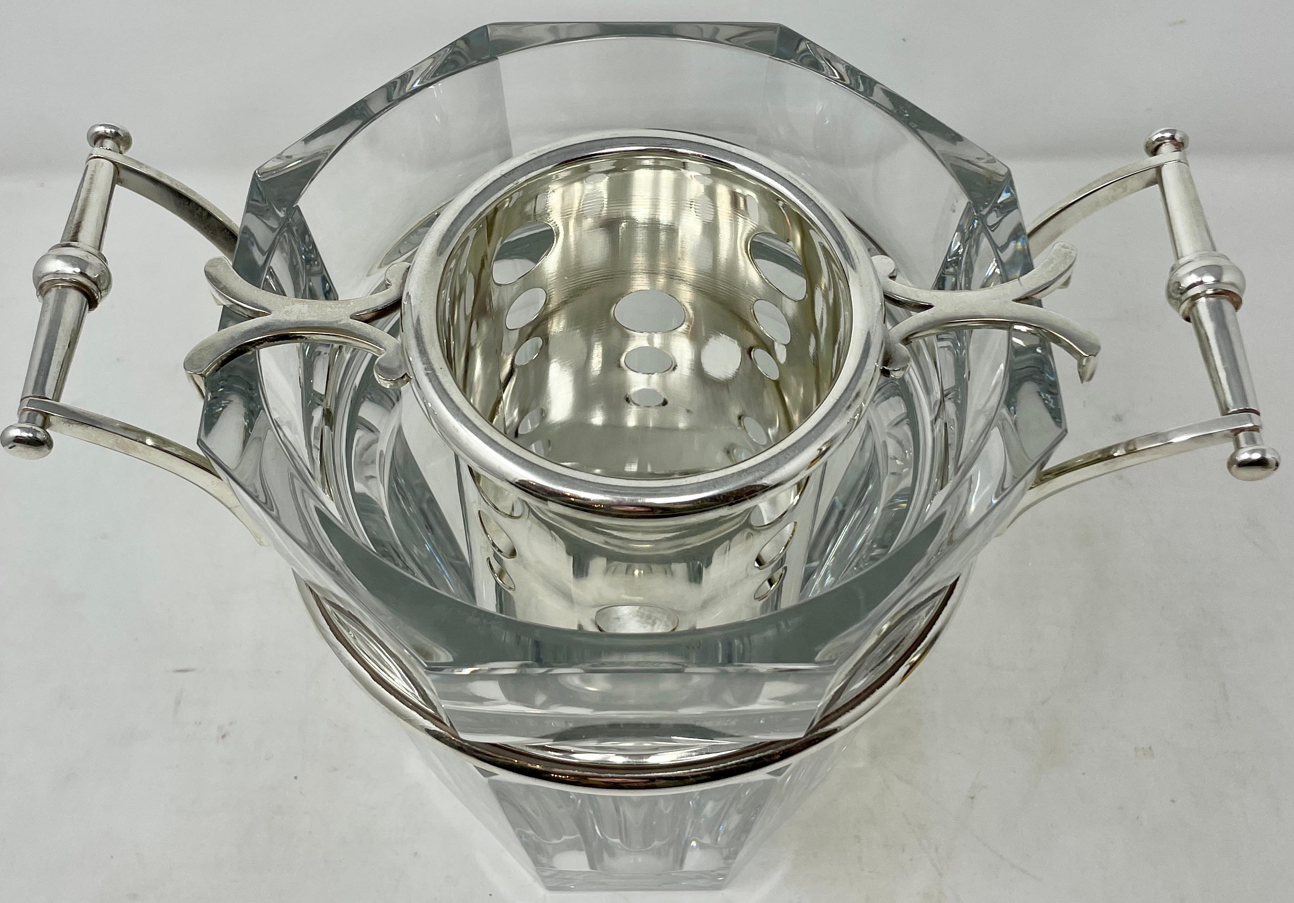 Estate French Art Deco Baccarat Signed Crystal & Silver Champagne Bucket Ca 1940 1