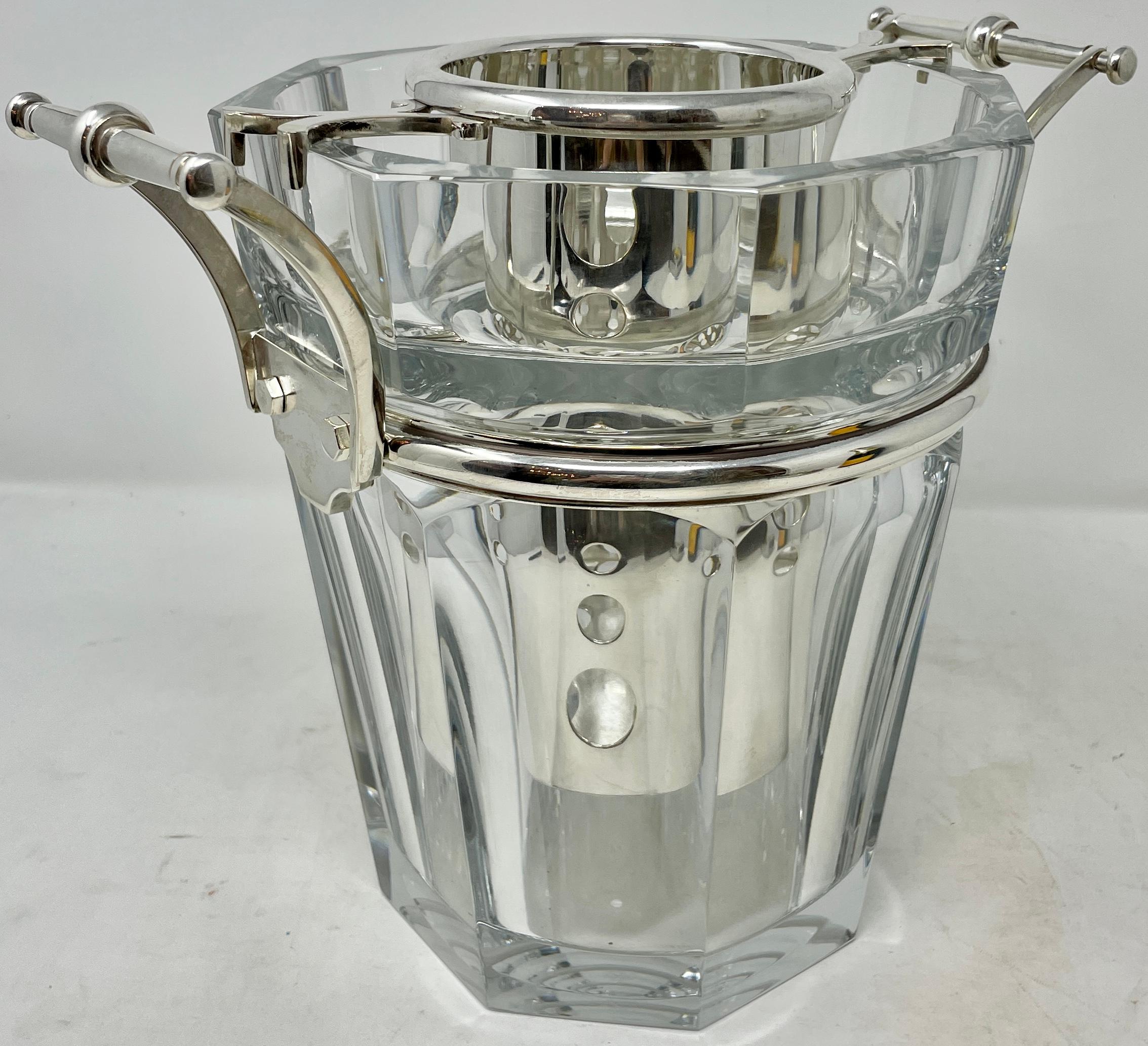 Estate French Art Deco Baccarat Signed Crystal & Silver Champagne Bucket Ca 1940 2
