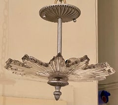 Estate French Art Deco Style Crystal & Silvered Bronze Chandelier, Circa 1940's.