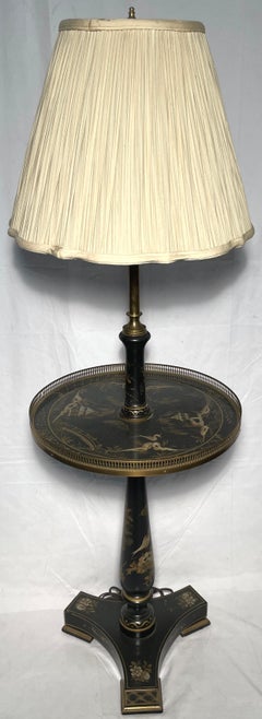 Estate French Chinoiserie Lamp Table with Chinese Lacquer, Circa 1930s-1940s