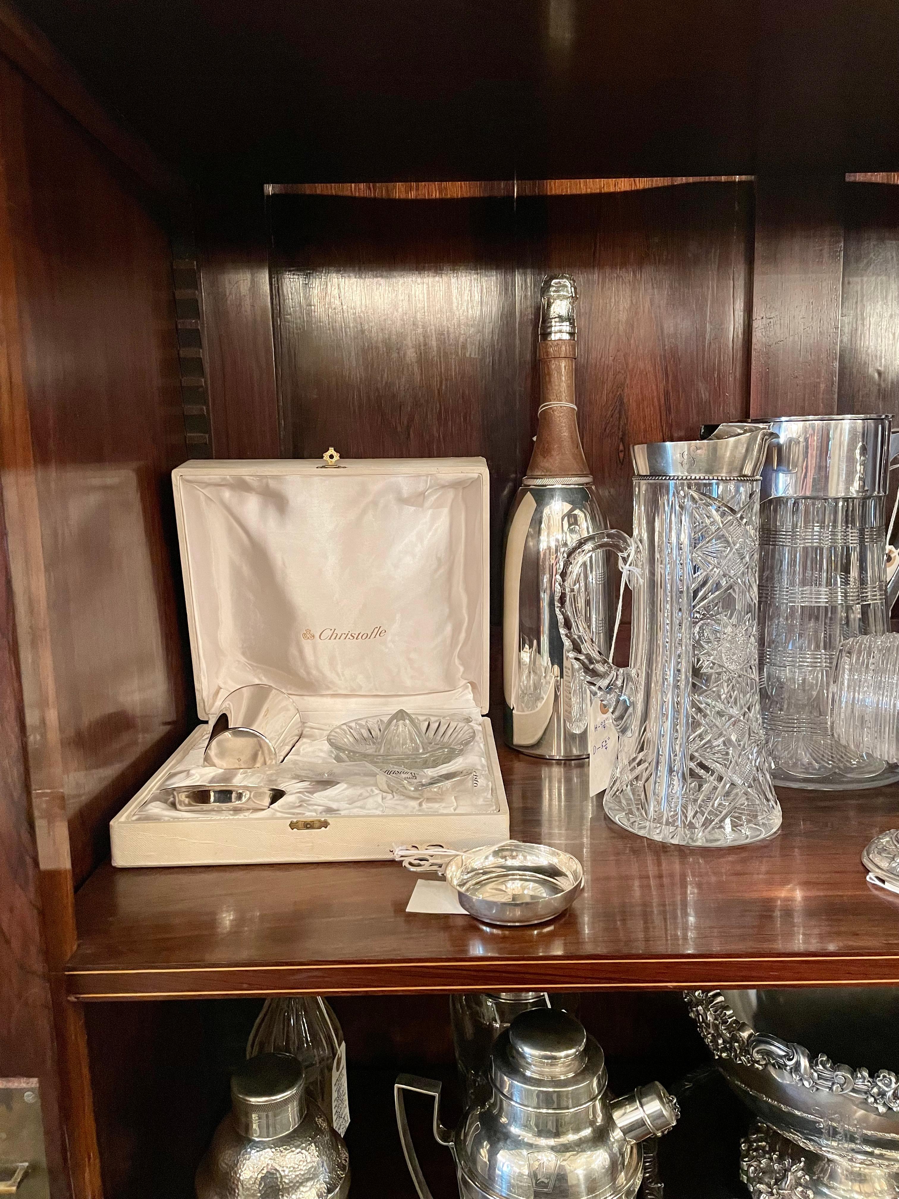 20th Century Estate French Christofle Crystal & Silver-Plate Juice Set in Fitted Box, C. 1940 For Sale