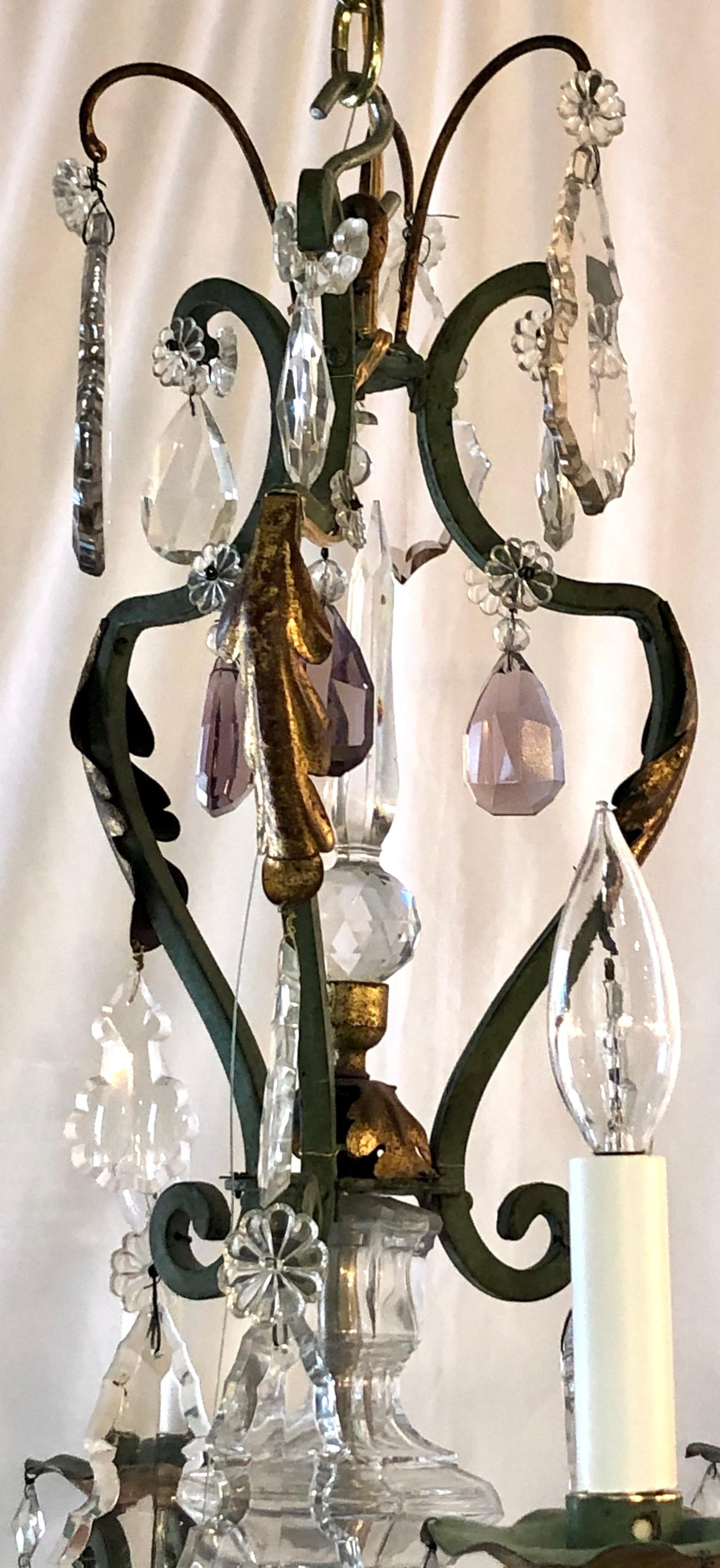 Estate French Crystal and Wrought Iron Chandelier, Circa 1920s In Good Condition In New Orleans, LA