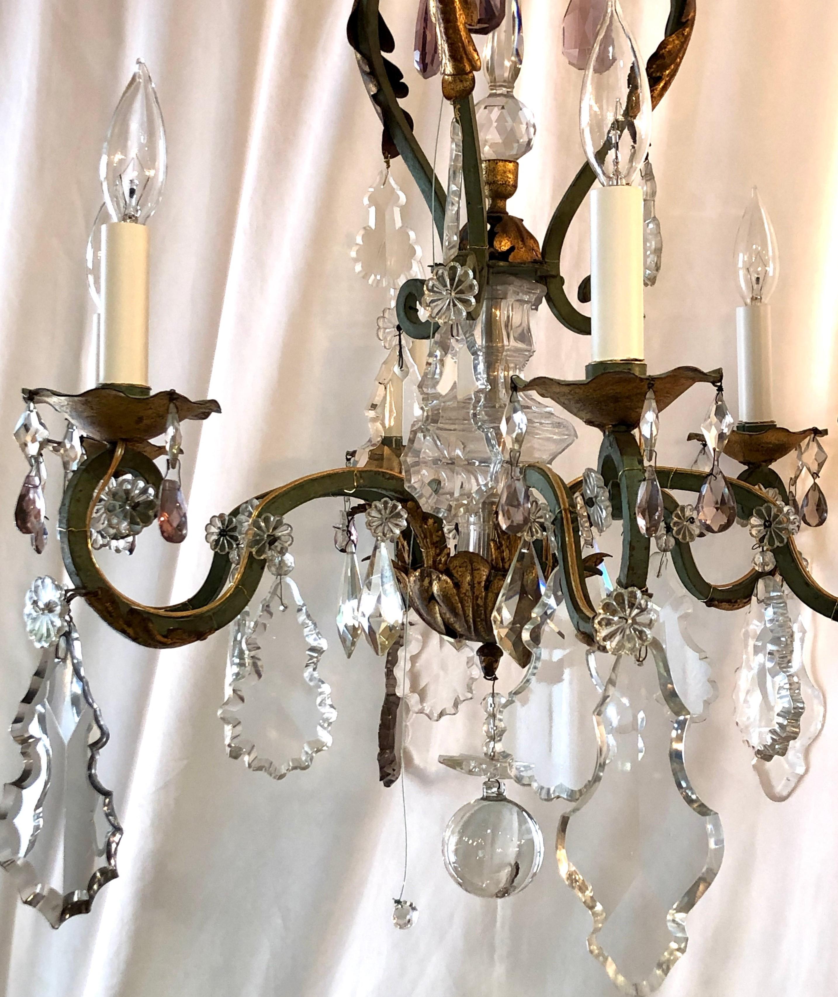 20th Century Estate French Crystal and Wrought Iron Chandelier, Circa 1920s
