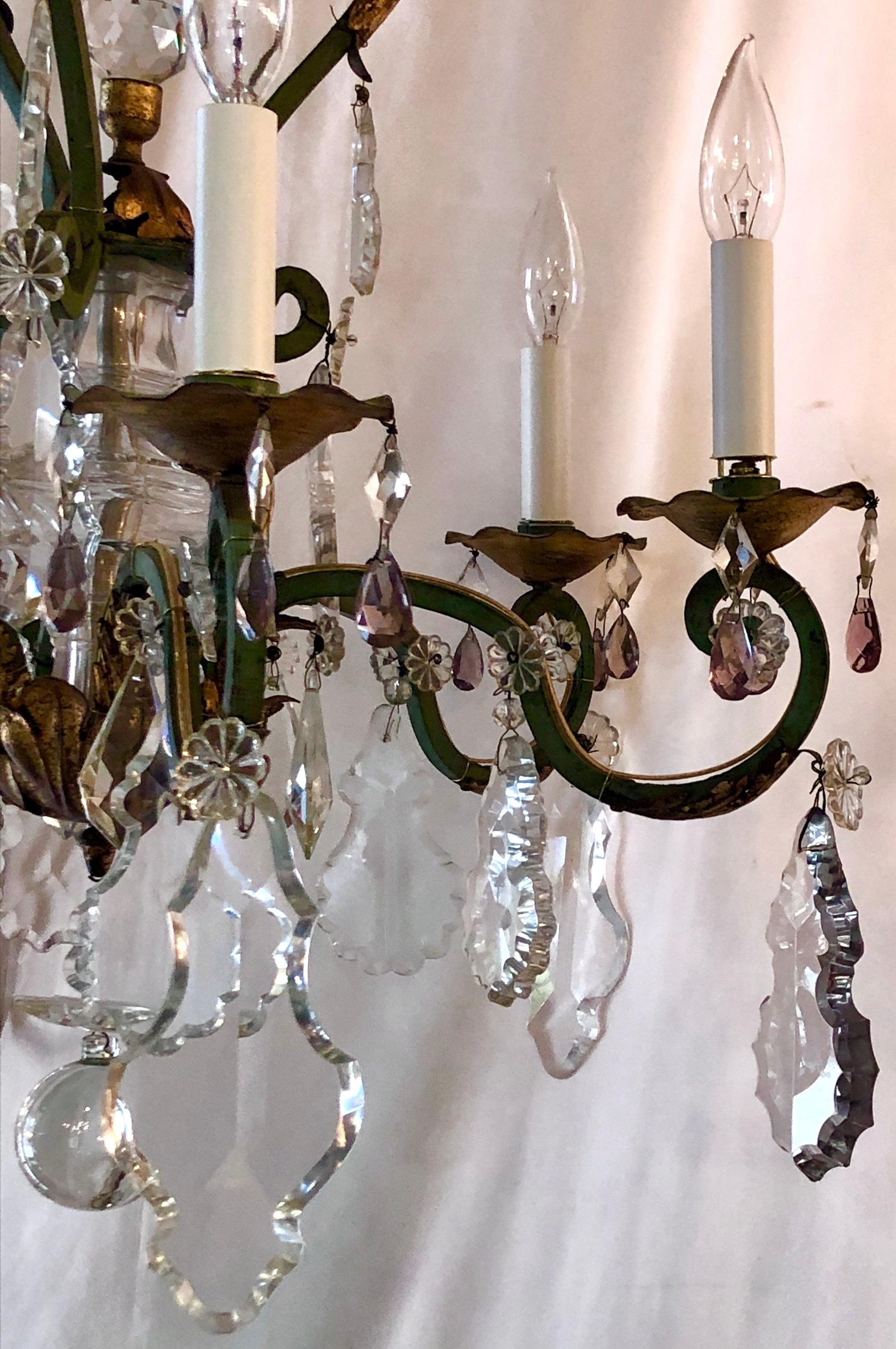 Estate French Crystal and Wrought Iron Chandelier, Circa 1920s 1