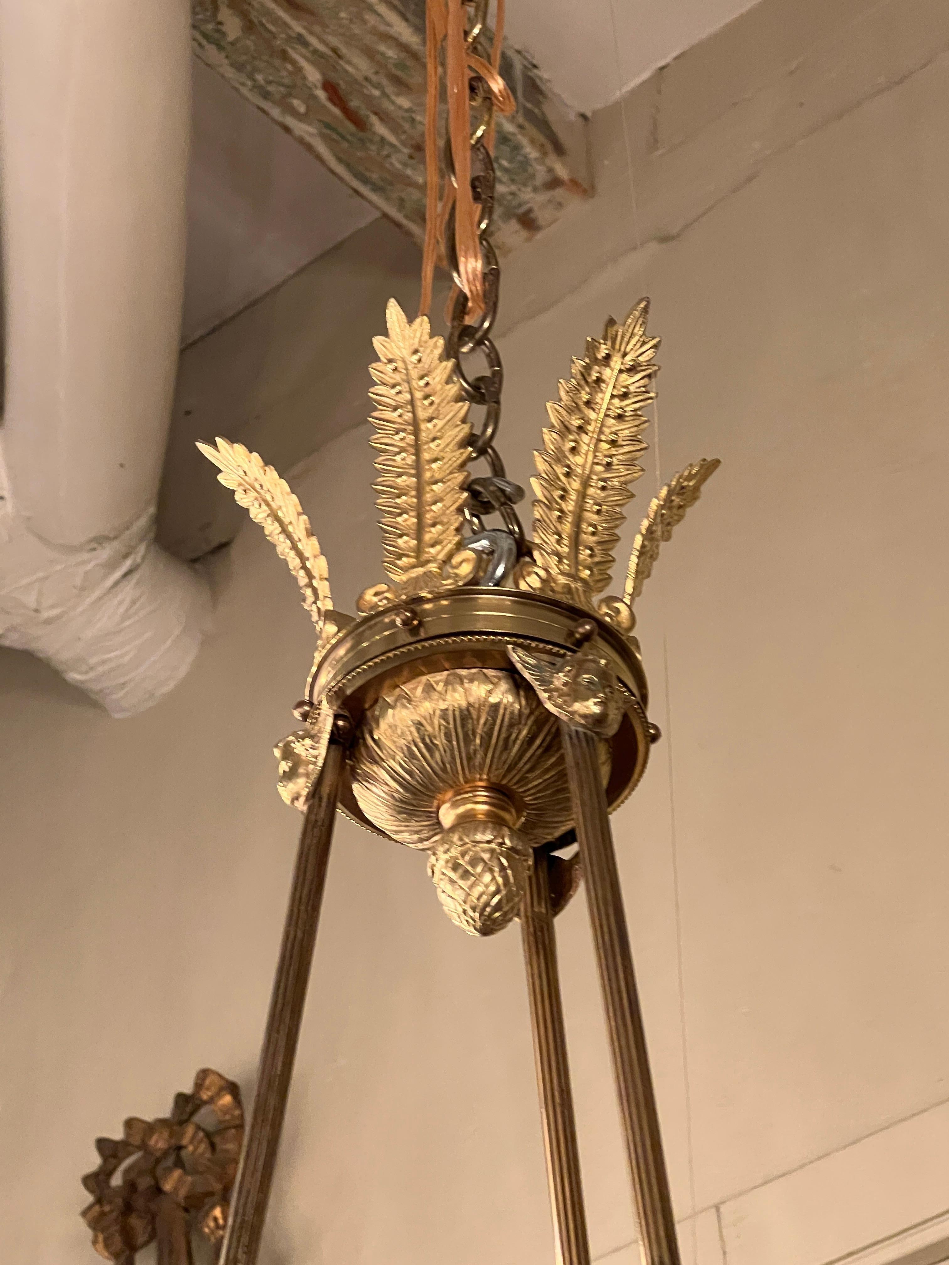 Estate French Empire Design Gold Bronze 6 Light Chandelier, 75 years old.  In Good Condition For Sale In New Orleans, LA