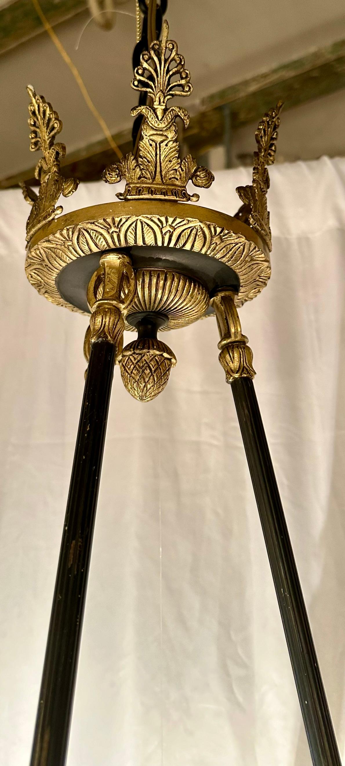 Estate French Empire Gold Bronze and Steel Chandelier, Circa 1950's. For Sale 1