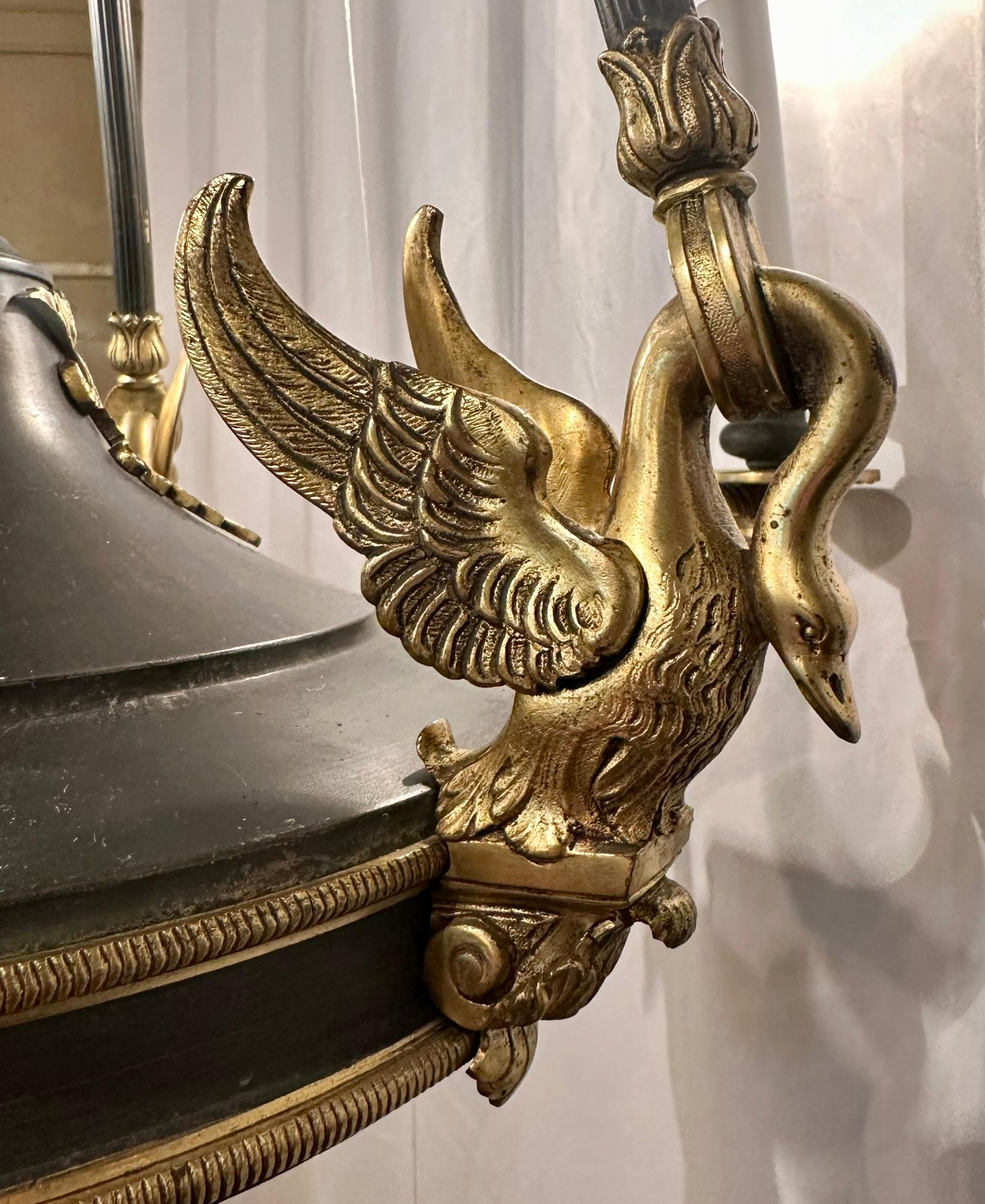 Estate French Empire Gold Bronze and Steel Chandelier, Circa 1950's. For Sale 2