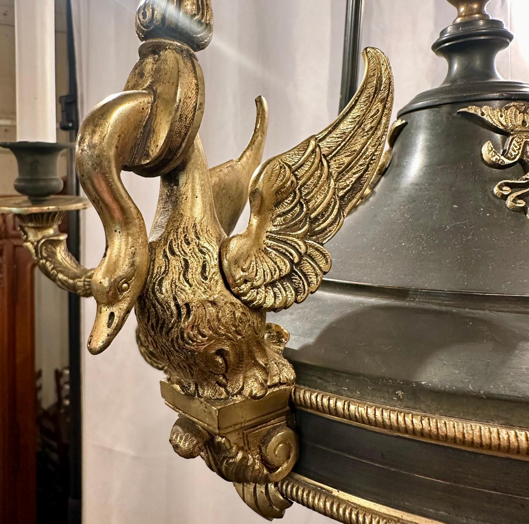 Estate French Empire Gold Bronze and Steel Chandelier, Circa 1950's. For Sale 3