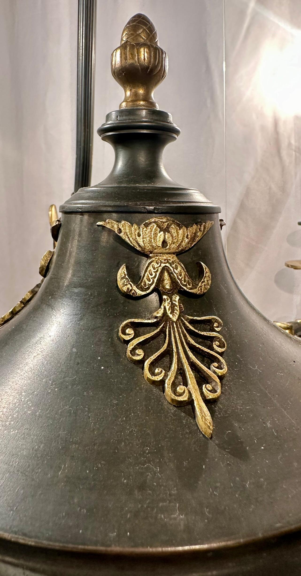Estate French Empire Gold Bronze and Steel Chandelier, Circa 1950's. For Sale 4