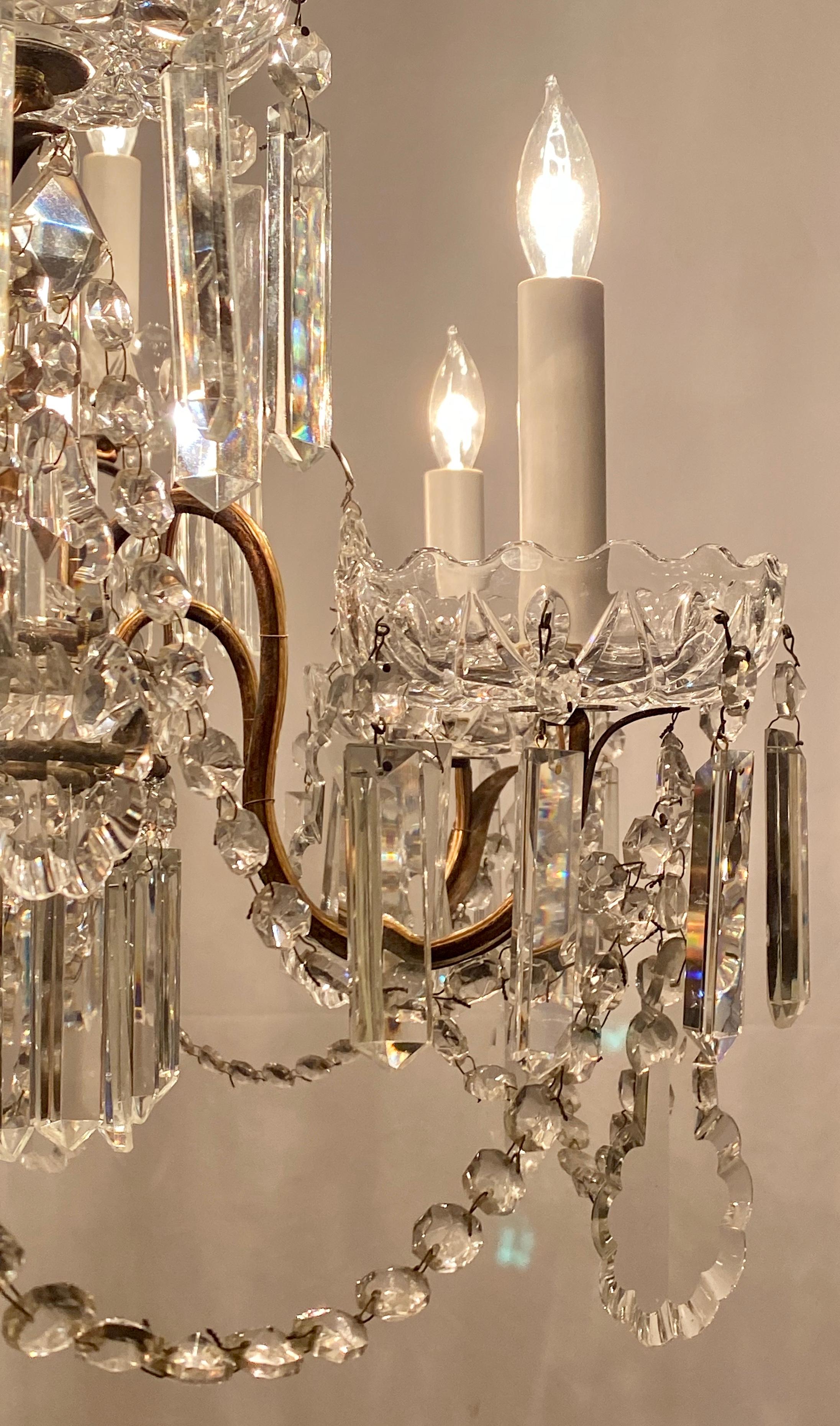 Estate French Empire Style Cut Crystal and Tole 12-Light Chandelier, Circa 1930 In Good Condition In New Orleans, LA