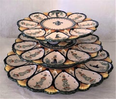 Estate French Faience 3-Tiered Oyster Server, Signed 'HR Quimper, ' circa 1950