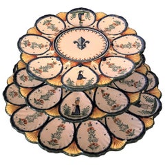 Estate French Faience 3-Tiered Oyster Server, Signed 'HR Quimper, ' circa 1950