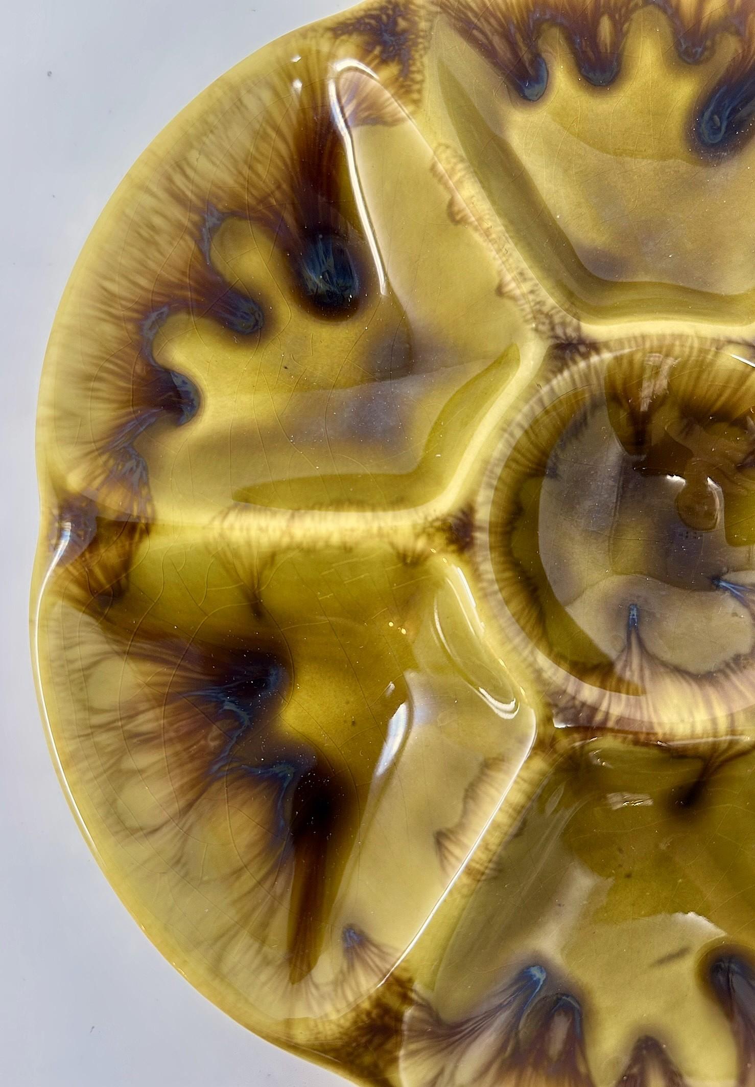 Estate Französisch Fayence Porzellan Austern Teller Signiert 