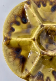 Estate French Faience Gien Co. Assiette à huîtres en vert mousse et haute glaçure, CIRCA 1960