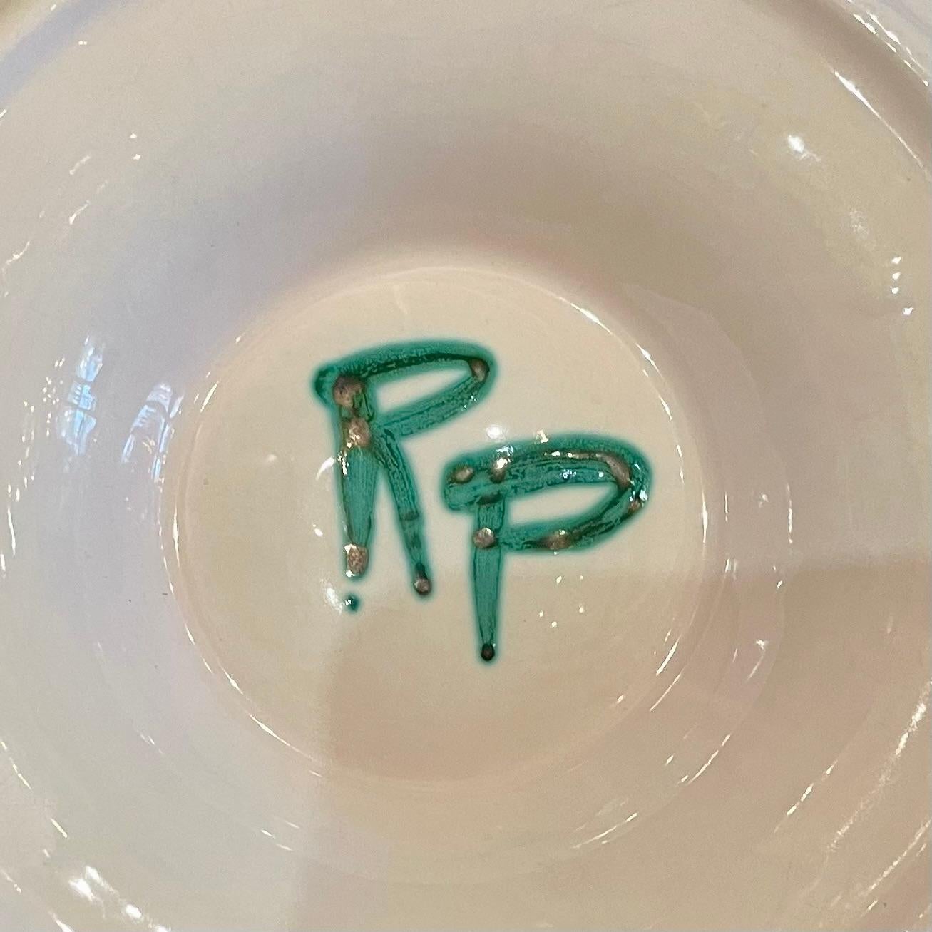 Estate French Faience Hand-Painted Green Porcelain Oyster Plate, circa 1960's. For Sale 1
