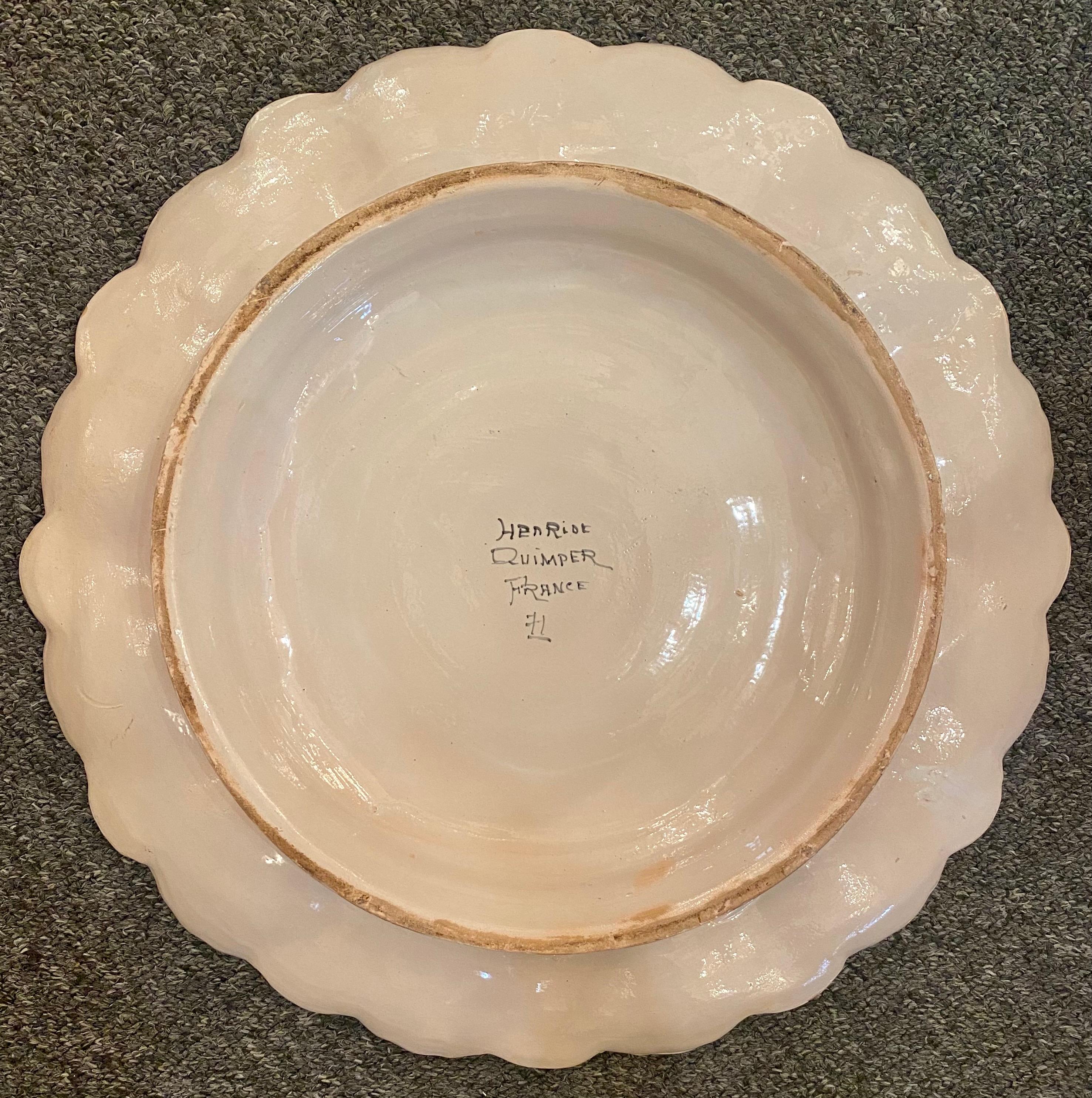 Estate French Faience Hand Painted Henriot Quimper 3-Tier Oyster Platter, 1940s 3